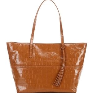 Antonio Melani East West Croc-Embossed Leather Large Tote Bag